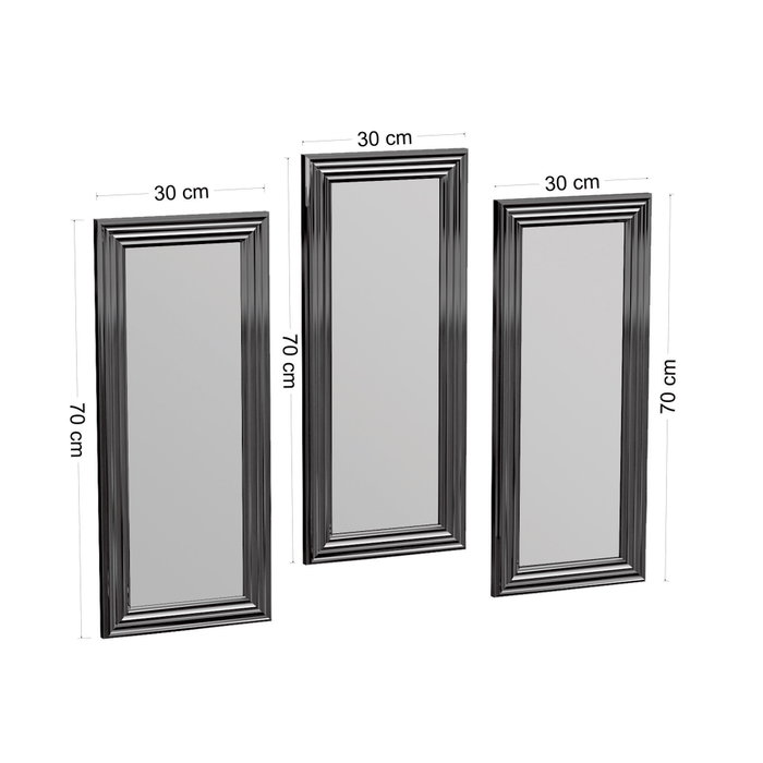 Hanah Home Juego 3 Espejos Decorativos 30x70 cm Plata MDF Elegante y Moderno para Salón o Dormitorio